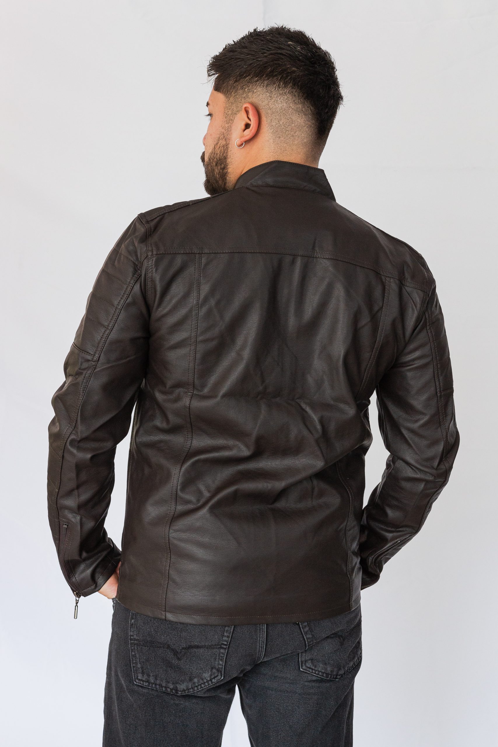 chaqueta en cuero/textil cafe - Imagen 3