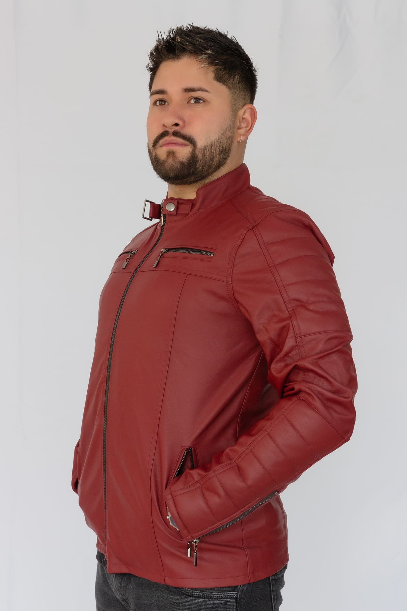 chaqueta en cuero/textil vinotinto - Imagen 3