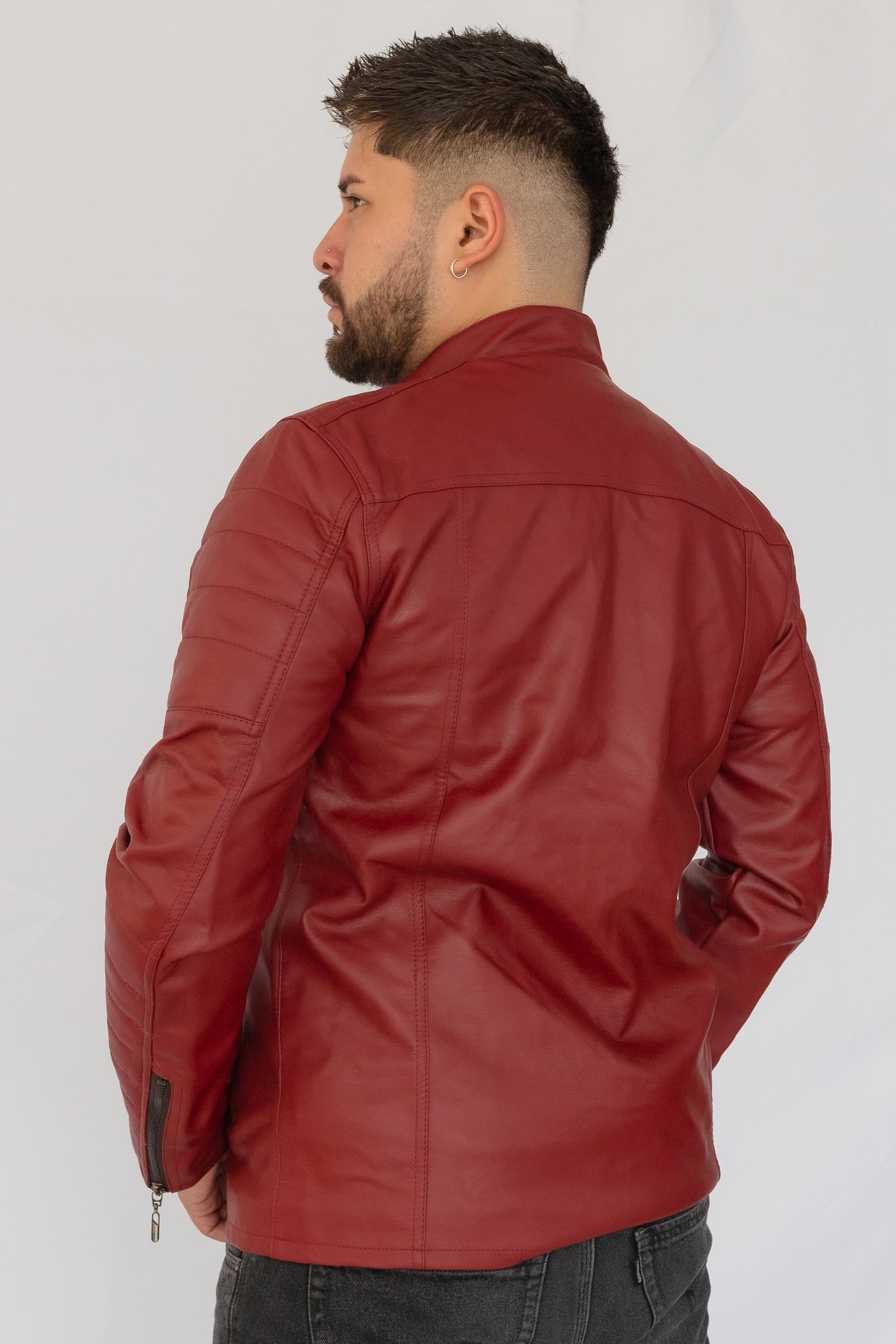 chaqueta en cuero/textil vinotinto - Imagen 2