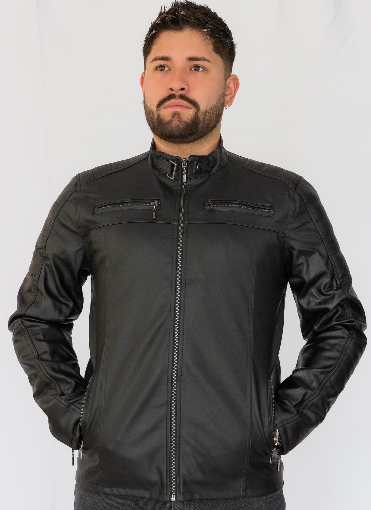 chaqueta en cuero/textil negro