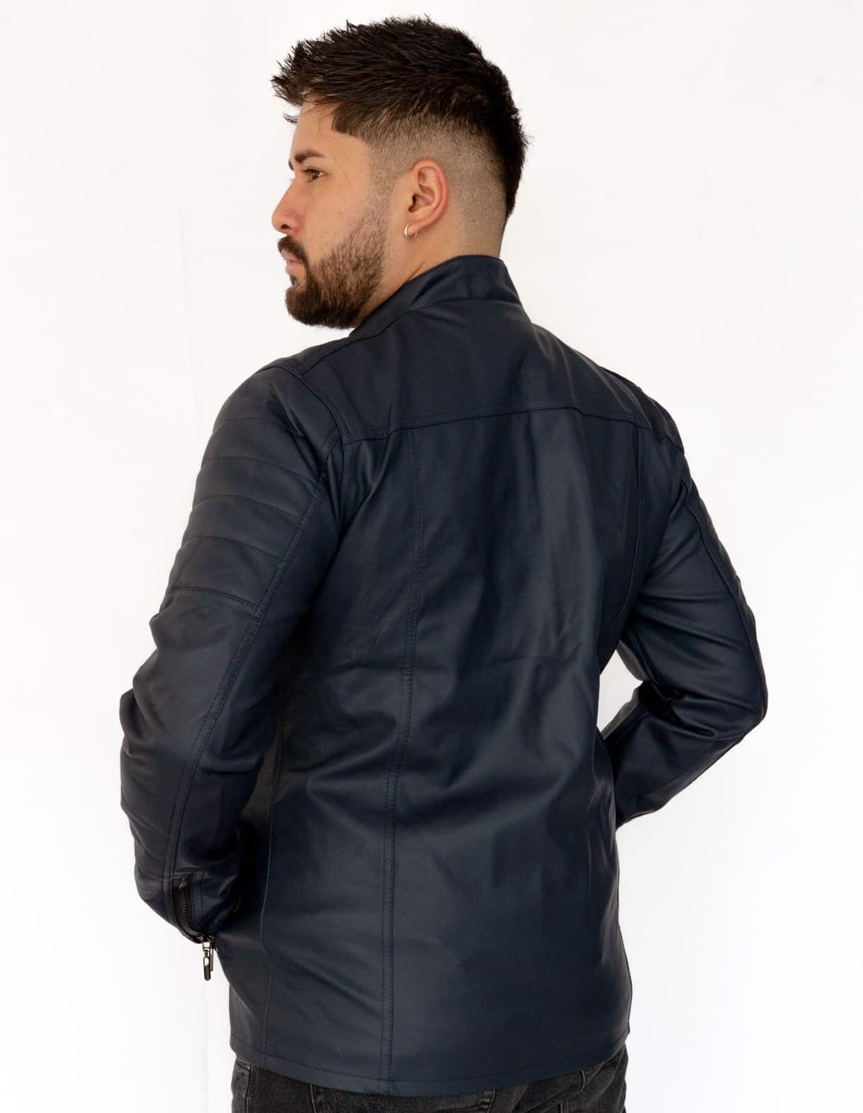 chaqueta en cuero/textil azul - Imagen 3