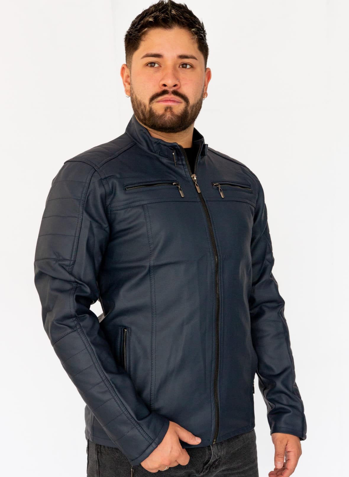 chaqueta en cuero/textil azul - Imagen 2