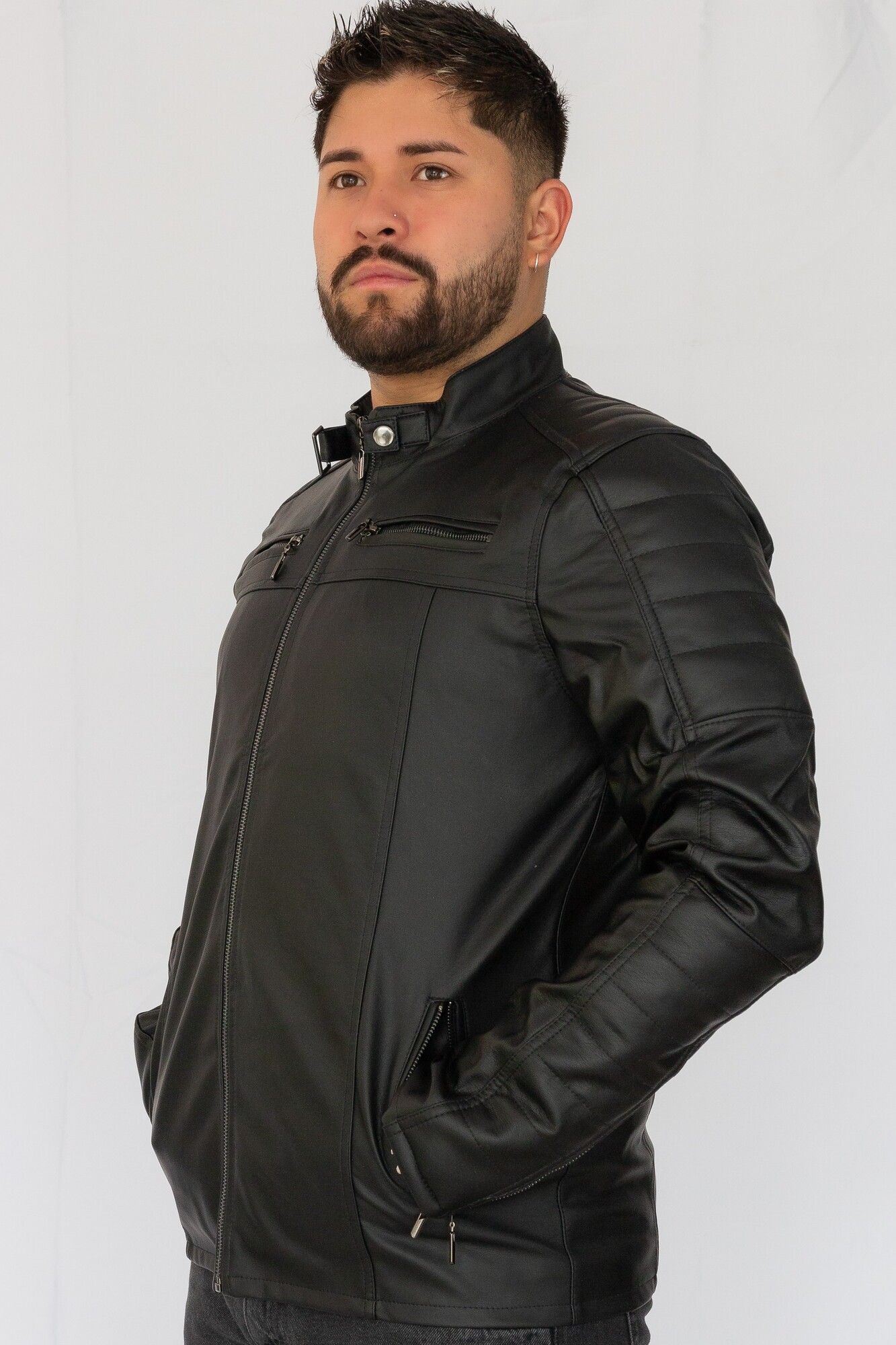 chaqueta en cuero/textil negro - Imagen 4