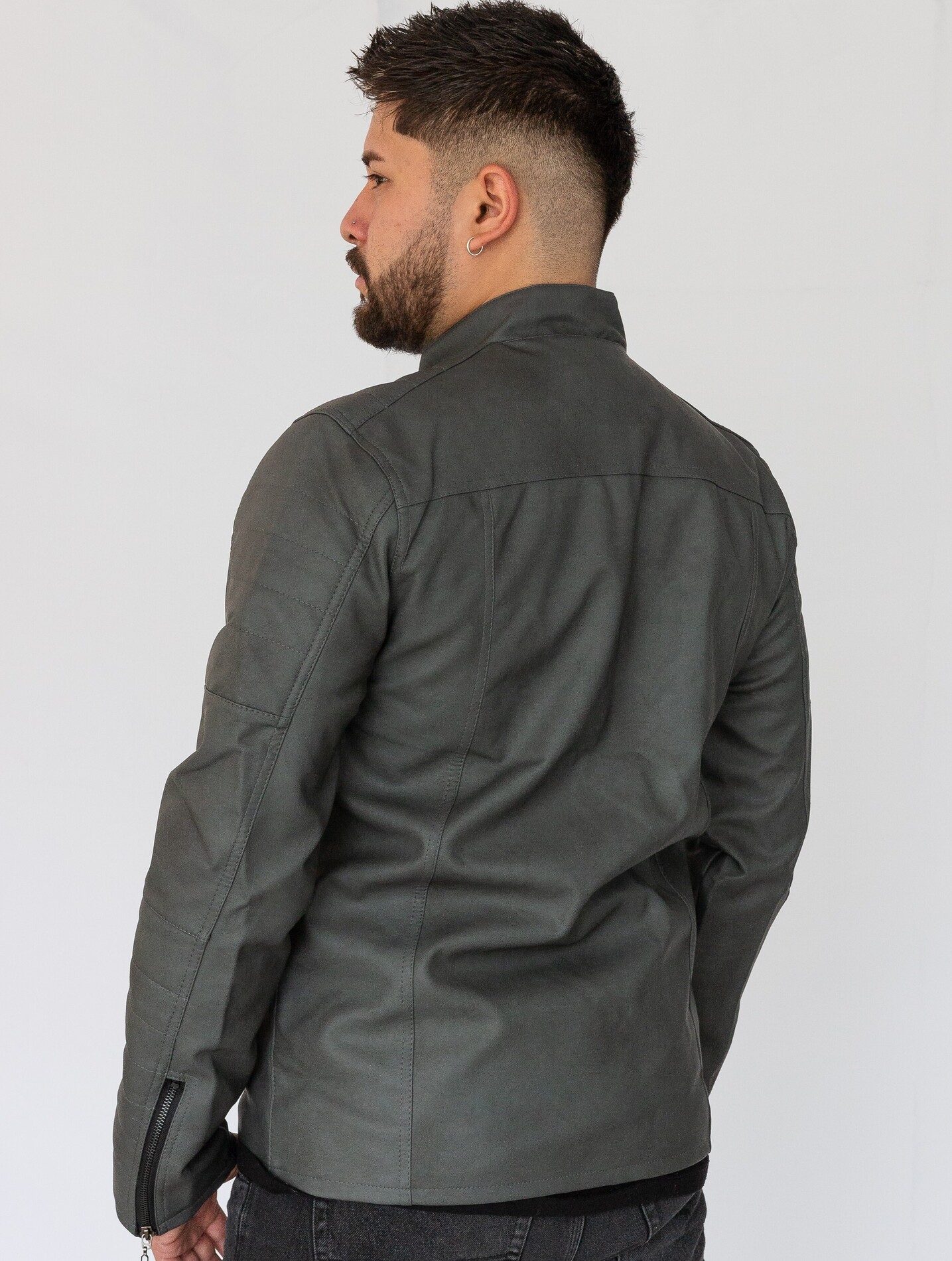 chaqueta en cuero/textil gris - Imagen 4