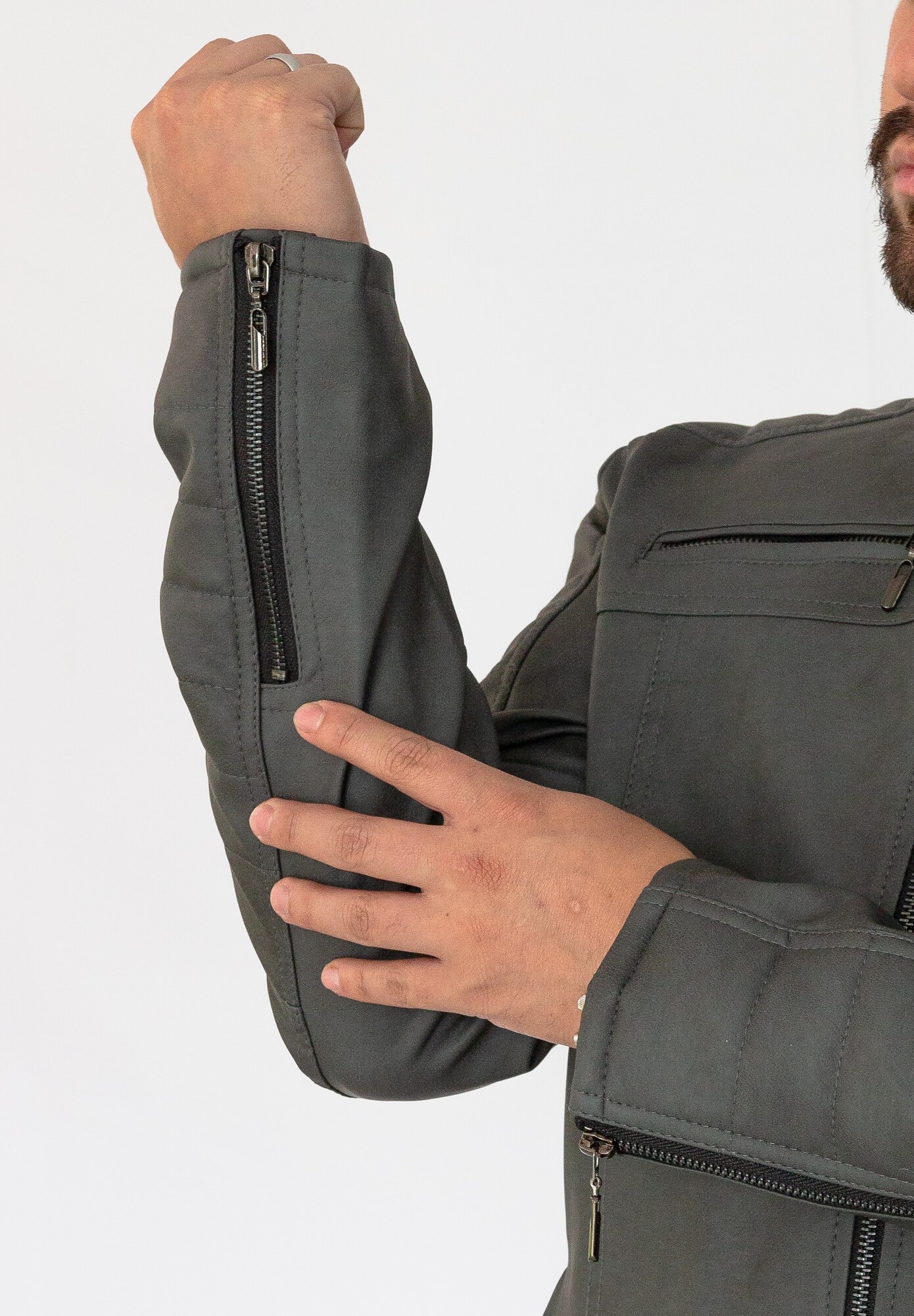 chaqueta en cuero/textil gris - Imagen 3