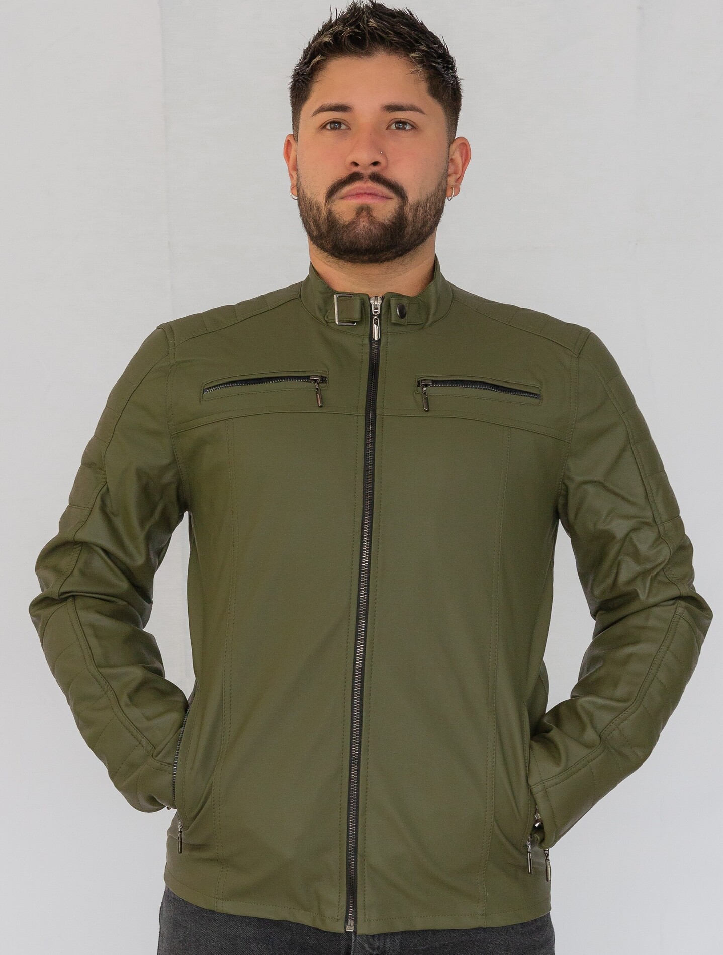 chaqueta en cuero/textil verde