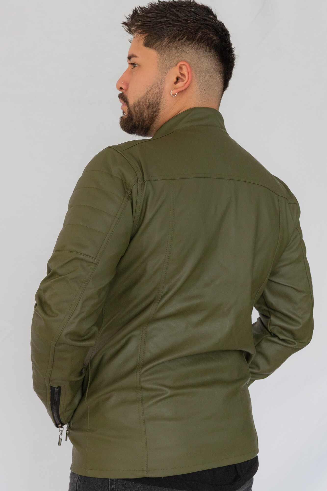 chaqueta en cuero/textil verde - Imagen 3