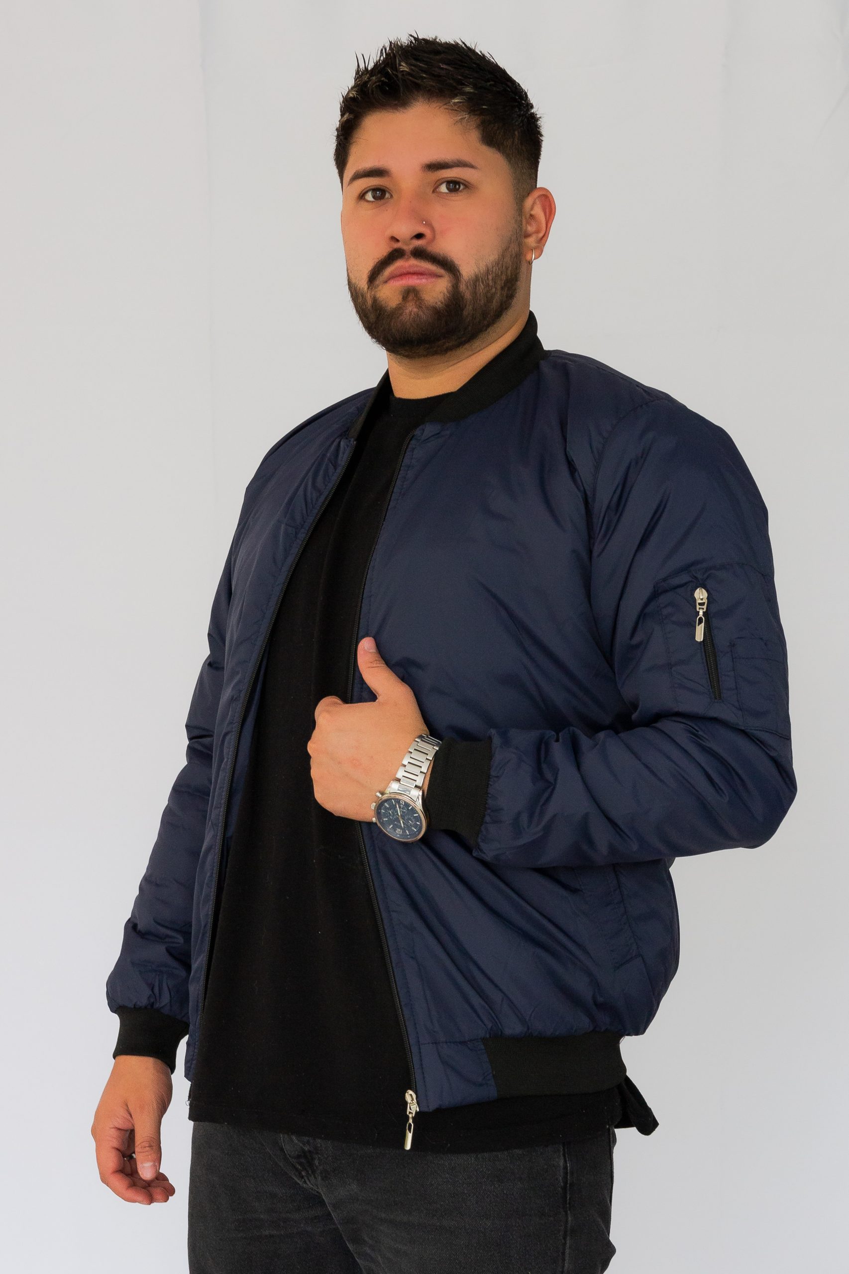 chaqueta tipo piloto o bomber para caballero azul - Imagen 3