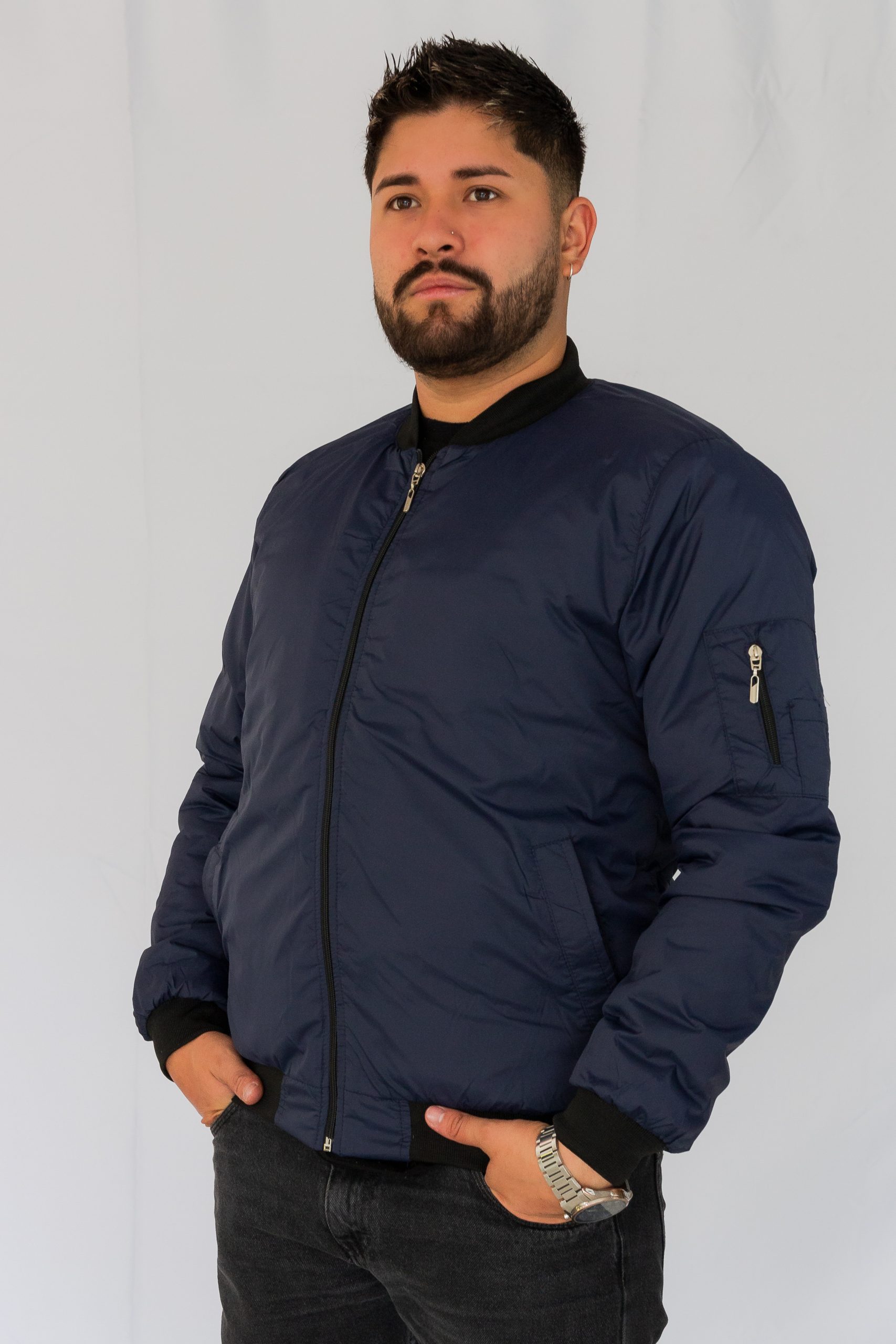 chaqueta tipo piloto o bomber para caballero azul